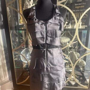 LuPruia Grey and Black Dress with Tiers & Front Zip